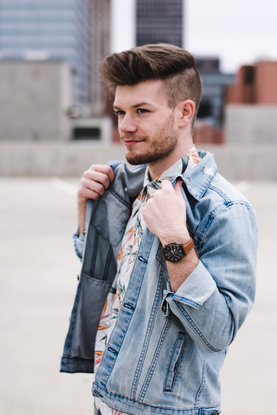 Menswear inspiration: a denim jacket over a patterned shirt